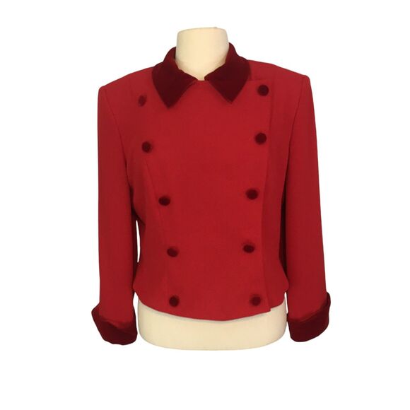 Donna Morgan for Maggy Vintage Women Red Pant Suit Velvet Collar Blazer Cuffs 12 - Picture 9 of 16